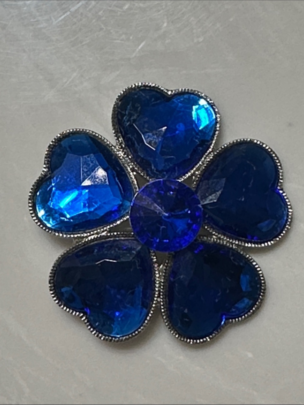 Blue Heart Petal Flower Brooch - Deep Sapphire Crystal